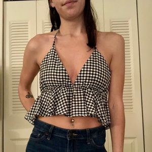 Gingham ruffle halter